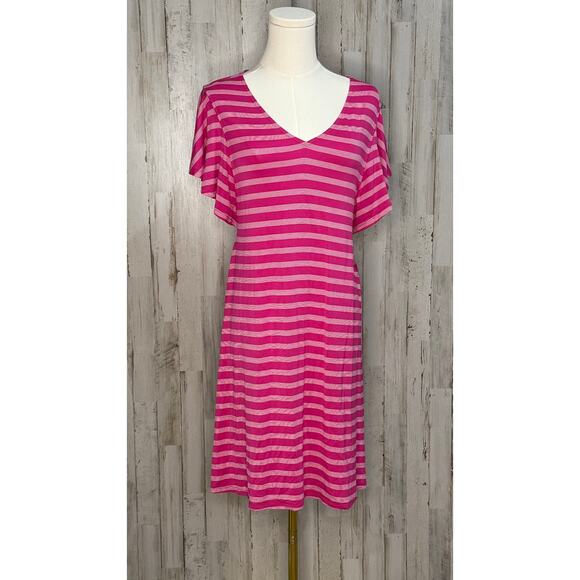 Tommy Bahama Women's Pink Stripe Flutter Sleeve Dress Size Small - Picture 7 of 7